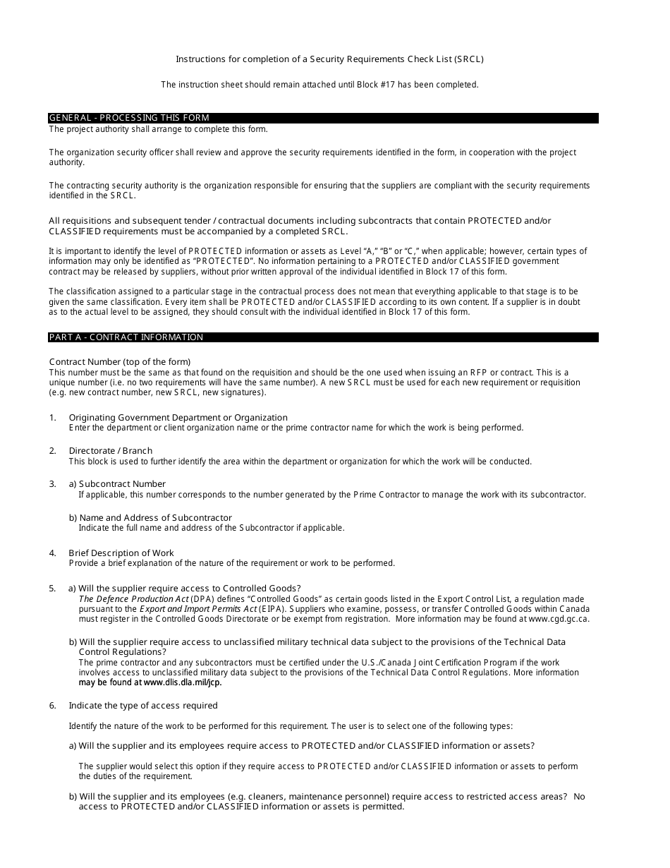 Form TBS / SCT350-103 Security Requirements Check List (Srcl) - Canada (English / French), Page 5