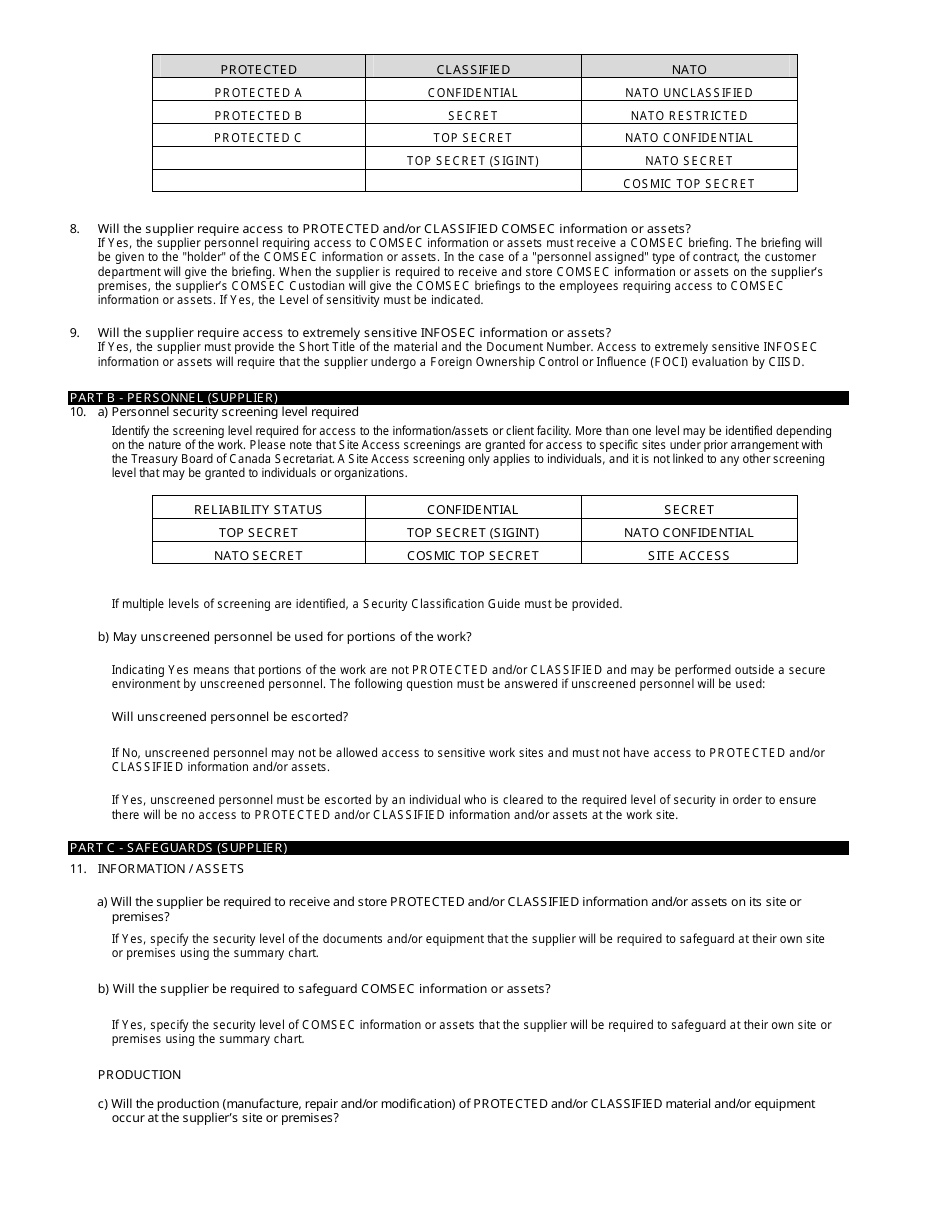 Form TBS / SCT350-103 Security Requirements Check List (Srcl) - Canada (English / French), Page 7