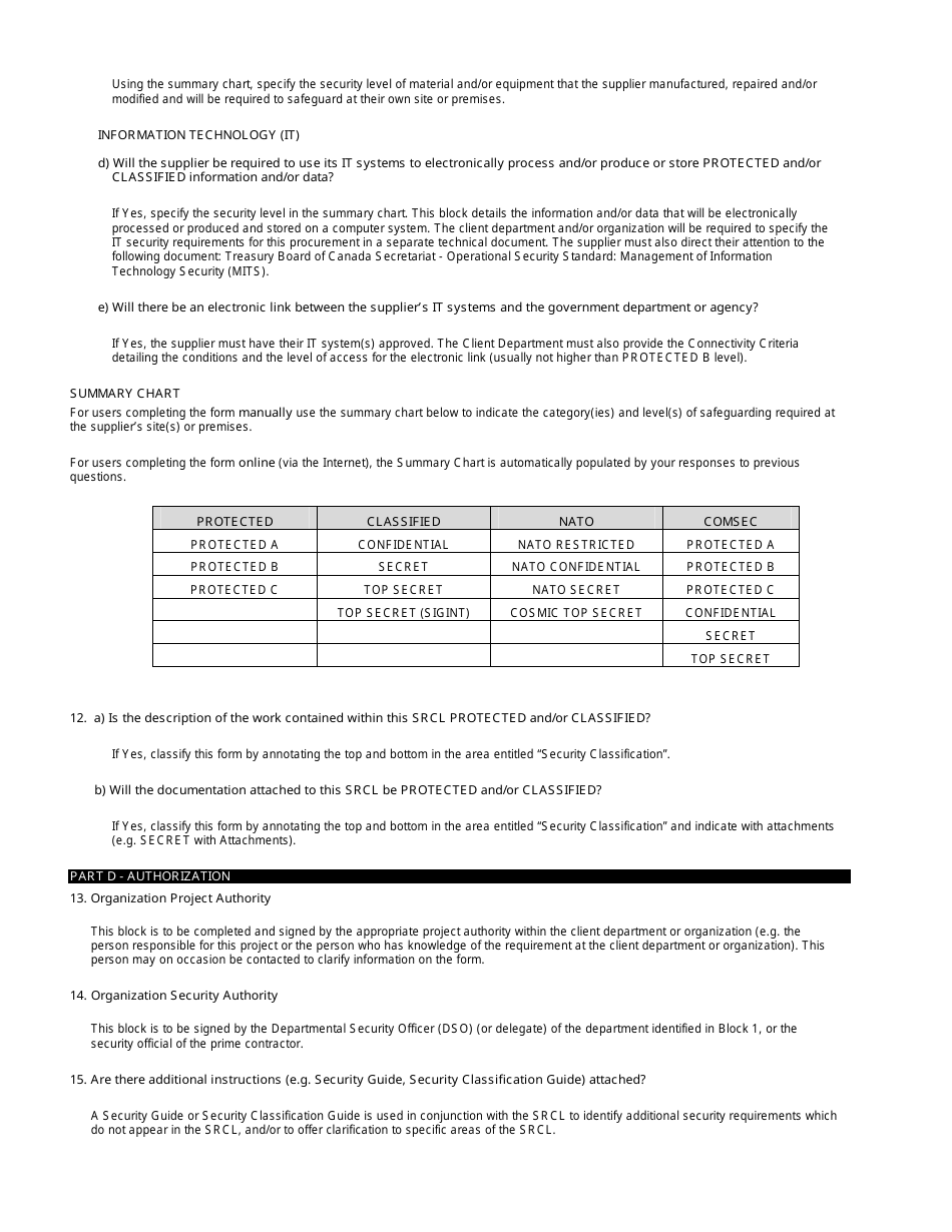 Form TBS / SCT350-103 Security Requirements Check List (Srcl) - Canada (English / French), Page 8