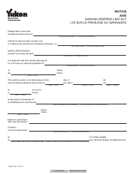 Document preview: Form YG6277 Garage Keepers Lien Act Notice - Yukon, Canada (English/French)