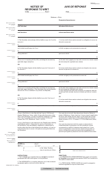 Document preview: Form YG2613 Notice of Response to Writ - Yukon, Canada (English/French)