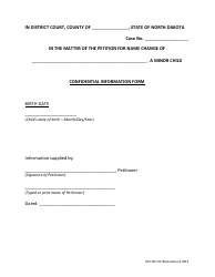 Document preview: Minor Child Name Change Confidential Information Form - North Dakota