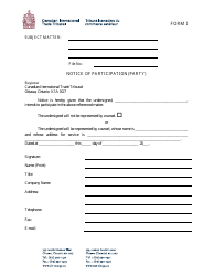 Form I &quot;Notice of Participation (Party)&quot; - Canada