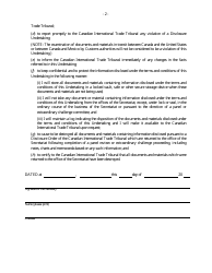 Form A Binational Panel Review - Disclosure Undertaking for Secretaries - Canada, Page 2