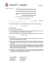 Form III &quot;Declaration and Undertaking (Counsel and Consultant)&quot; - Canada