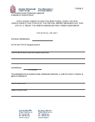 Form F &quot;Binational Panel Review - Disclosure Undertaking for Assistant-Counsel, Professionals, Agents and Employees of Counsel of Record&quot; - Canada