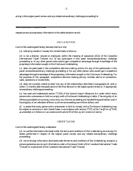 Form F &quot;Binational Panel Review - Disclosure Undertaking for Assistant-Counsel, Professionals, Agents and Employees of Counsel of Record&quot; - Canada, Page 2
