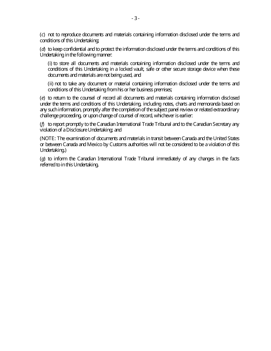 Form F Binational Panel Review - Disclosure Undertaking for Assistant-Counsel, Professionals, Agents and Employees of Counsel of Record - Canada, Page 3