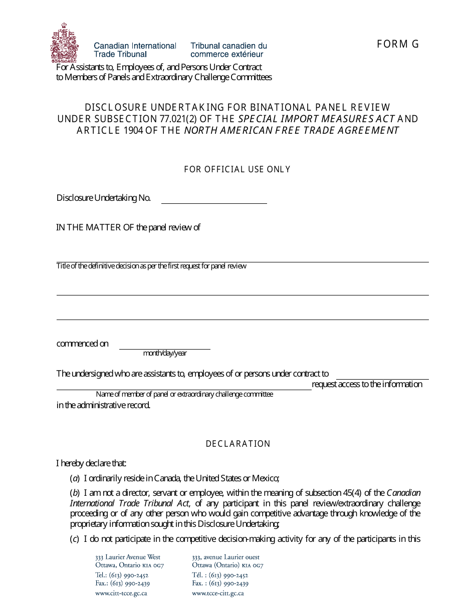 Form G - Fill Out, Sign Online and Download Printable PDF, Canada ...