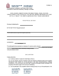 Form G Binational Panel Review - Disclosure Undertaking for Assistant to, Employees of, and Persons Under Contract to Members of Panels and Extraordinary Challenge Committees - Canada