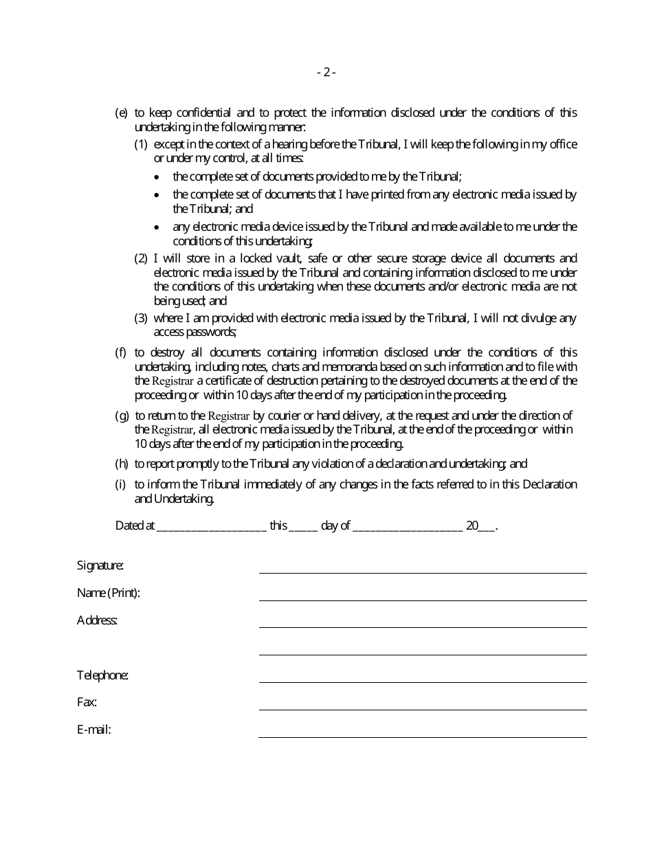 Form V Declaration and Undertaking (Expert) - Canada, Page 2