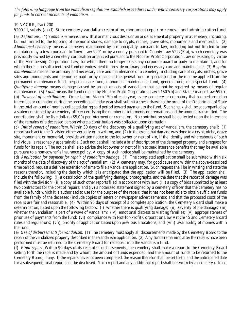 Form DOS-1583 Application for Restoration of Vandalism Damage - New York, Page 2