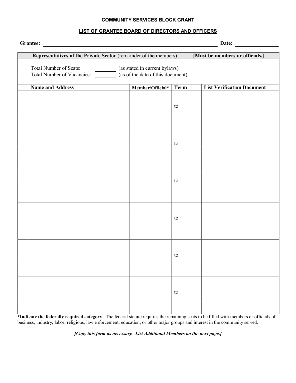Form DOS-1255 Community Services Block Grant List of Grantee Board of Directors and Officers - New York, Page 3