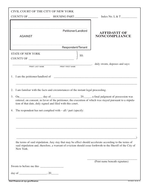 Form SH-0522 Affidavit of Noncompliance - New York City