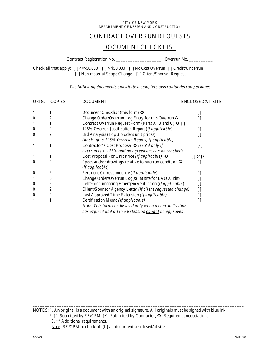 Document Checklist for Contract Overrun Requests - New York City, Page 1