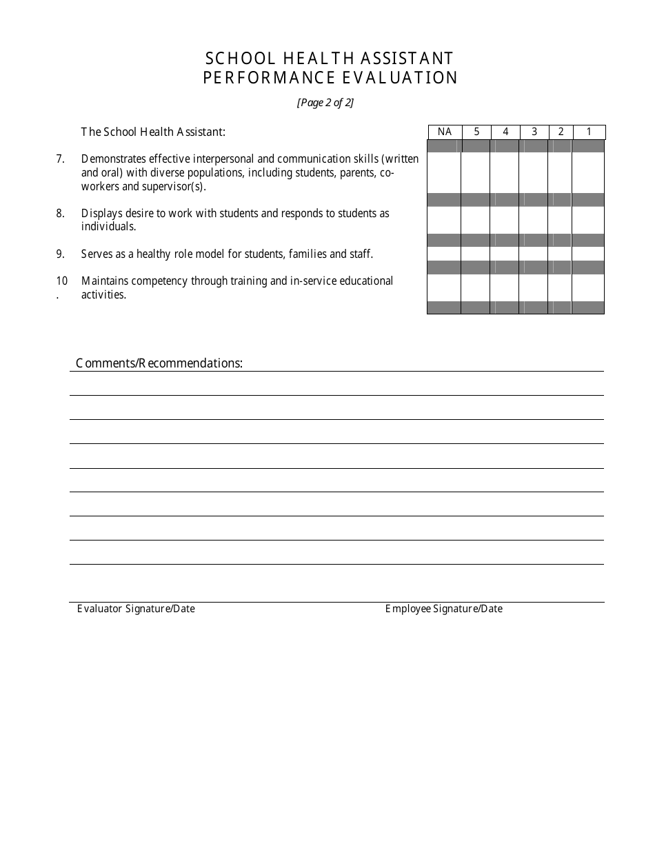 School Health Assistant Performance Evaluation - New Mexico, Page 2
