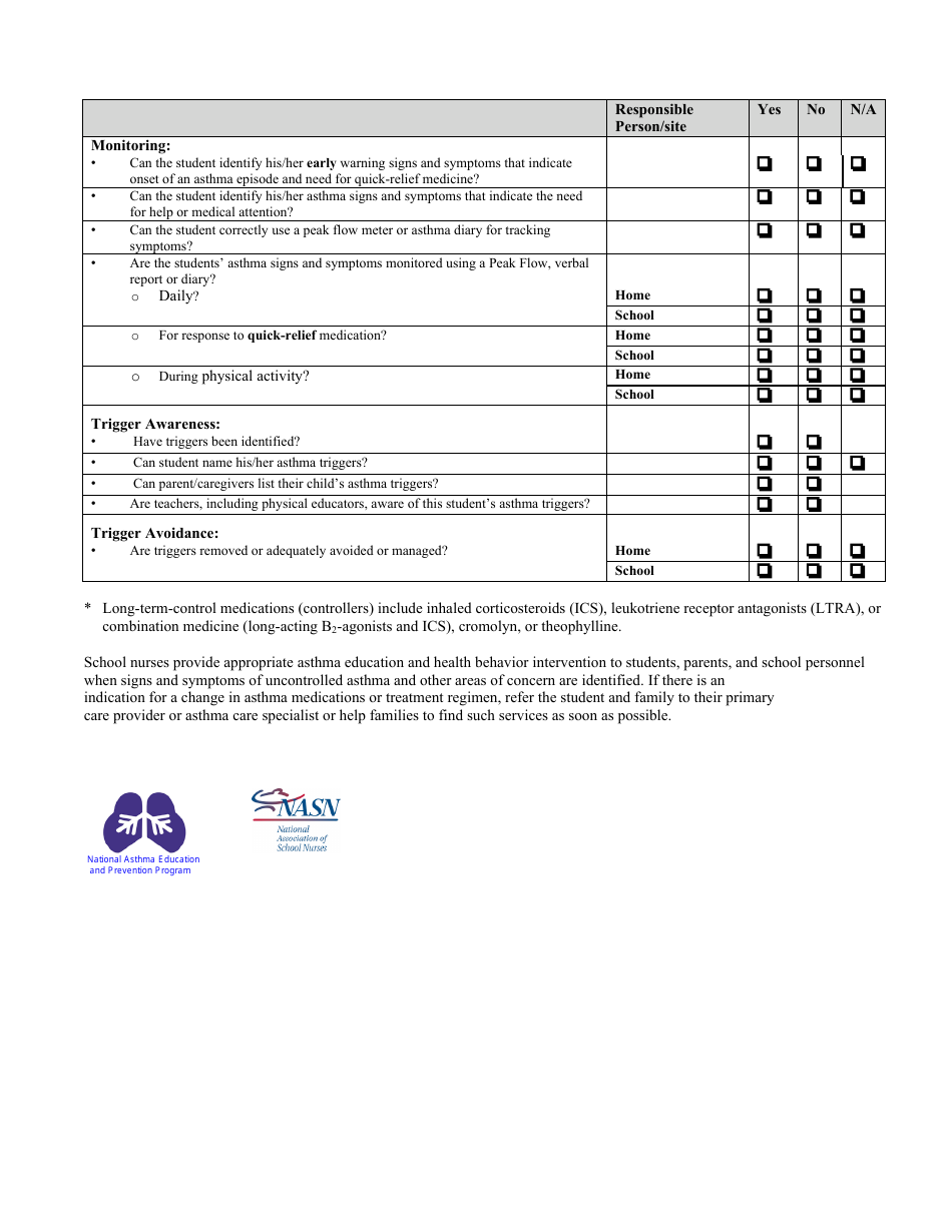 New Mexico School Nurse Asthma Assessment Tool - Fill Out, Sign Online ...