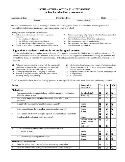 School Nurse Asthma Assessment Tool - New Mexico Download Pdf