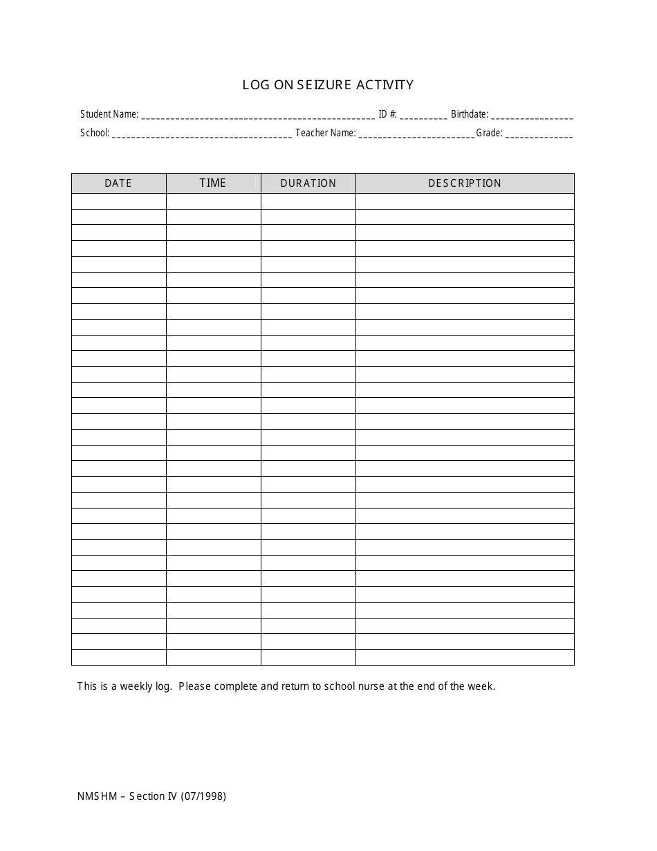 Eyewash Log Sheet Template Printable Seizure Activity 6182