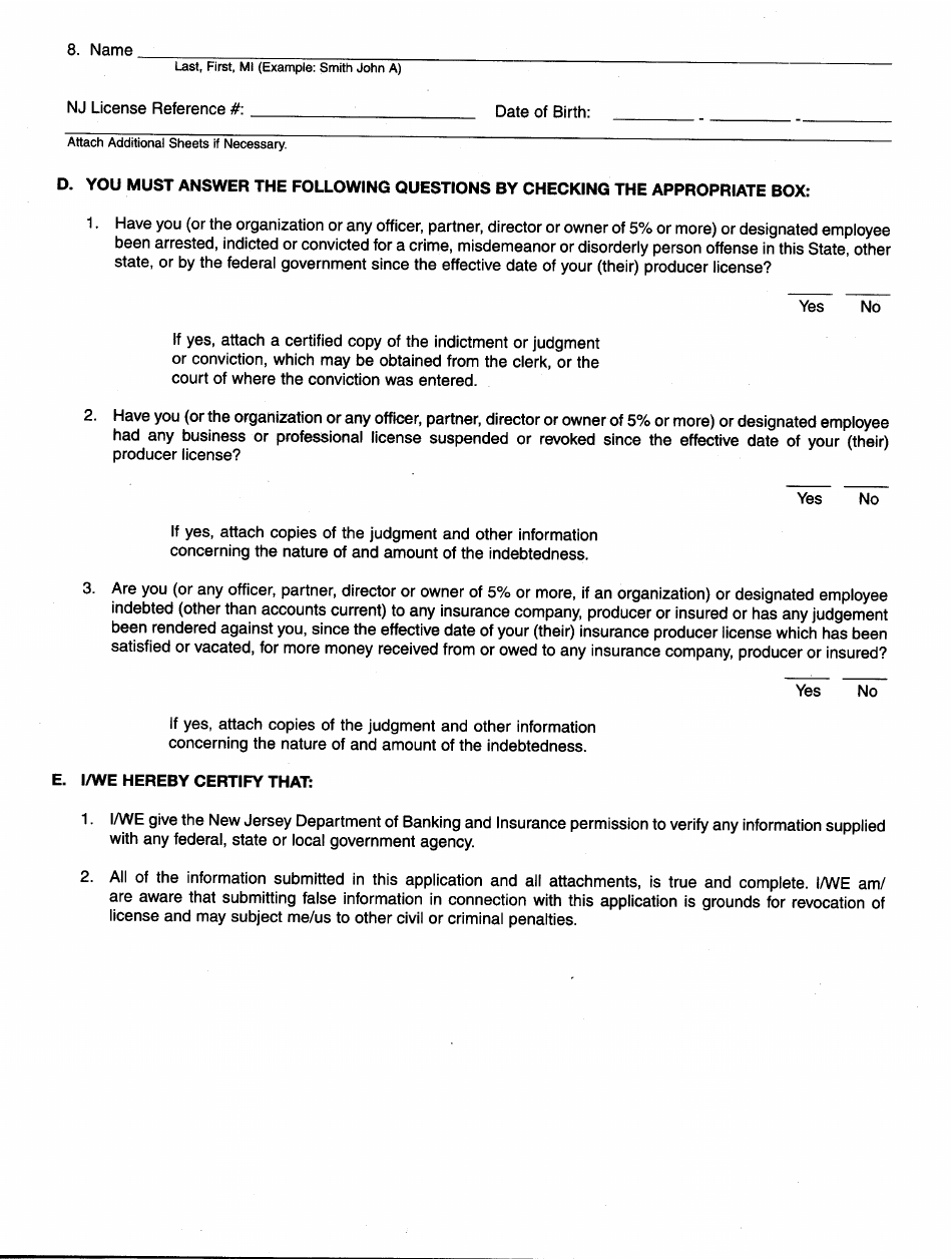Form C Application for Resident or Nonresident Organization, Corporation / Partnership or Individual Reinsurance Intermediary Authorization - New Jersey, Page 3