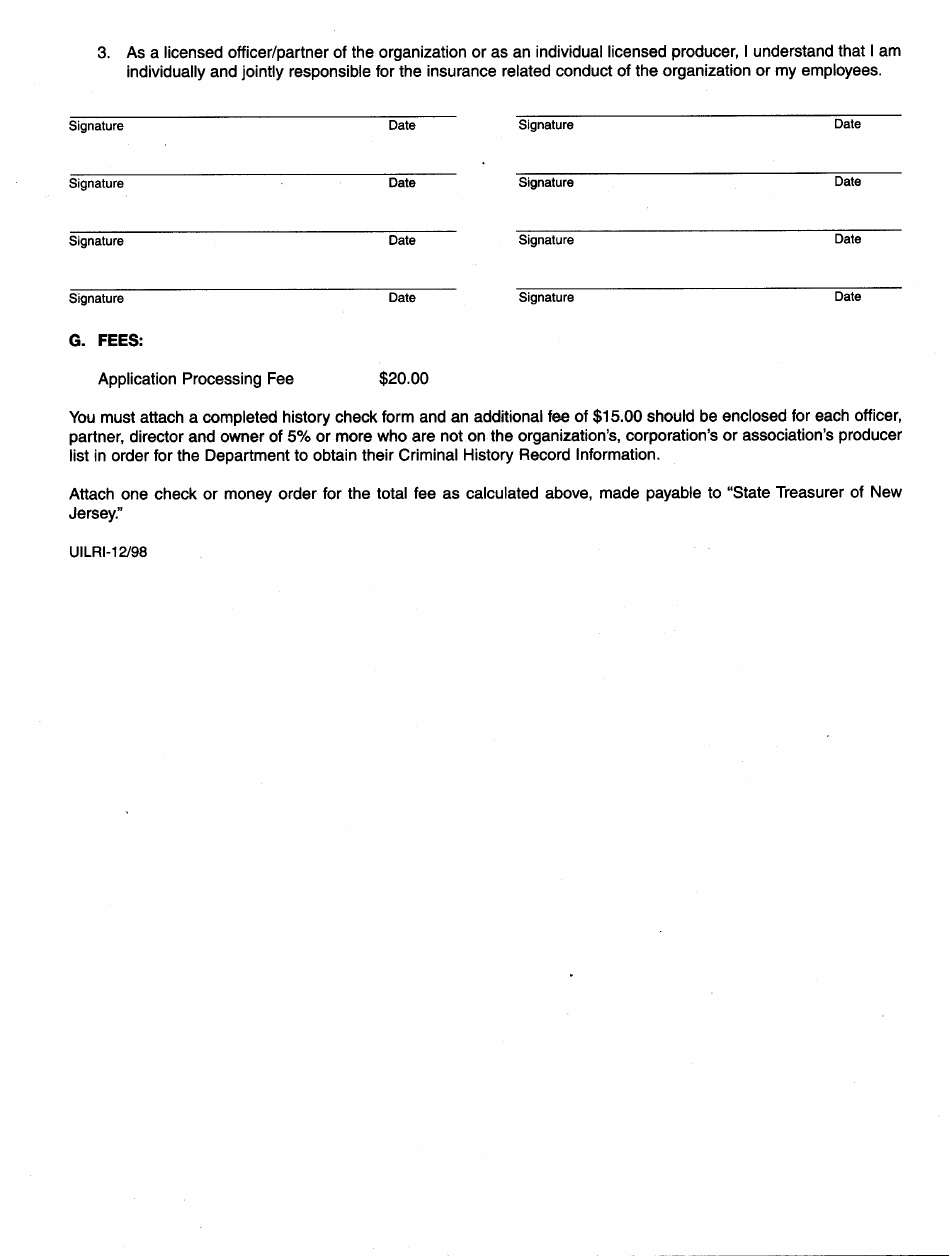 Form C Application for Resident or Nonresident Organization, Corporation / Partnership or Individual Reinsurance Intermediary Authorization - New Jersey, Page 4