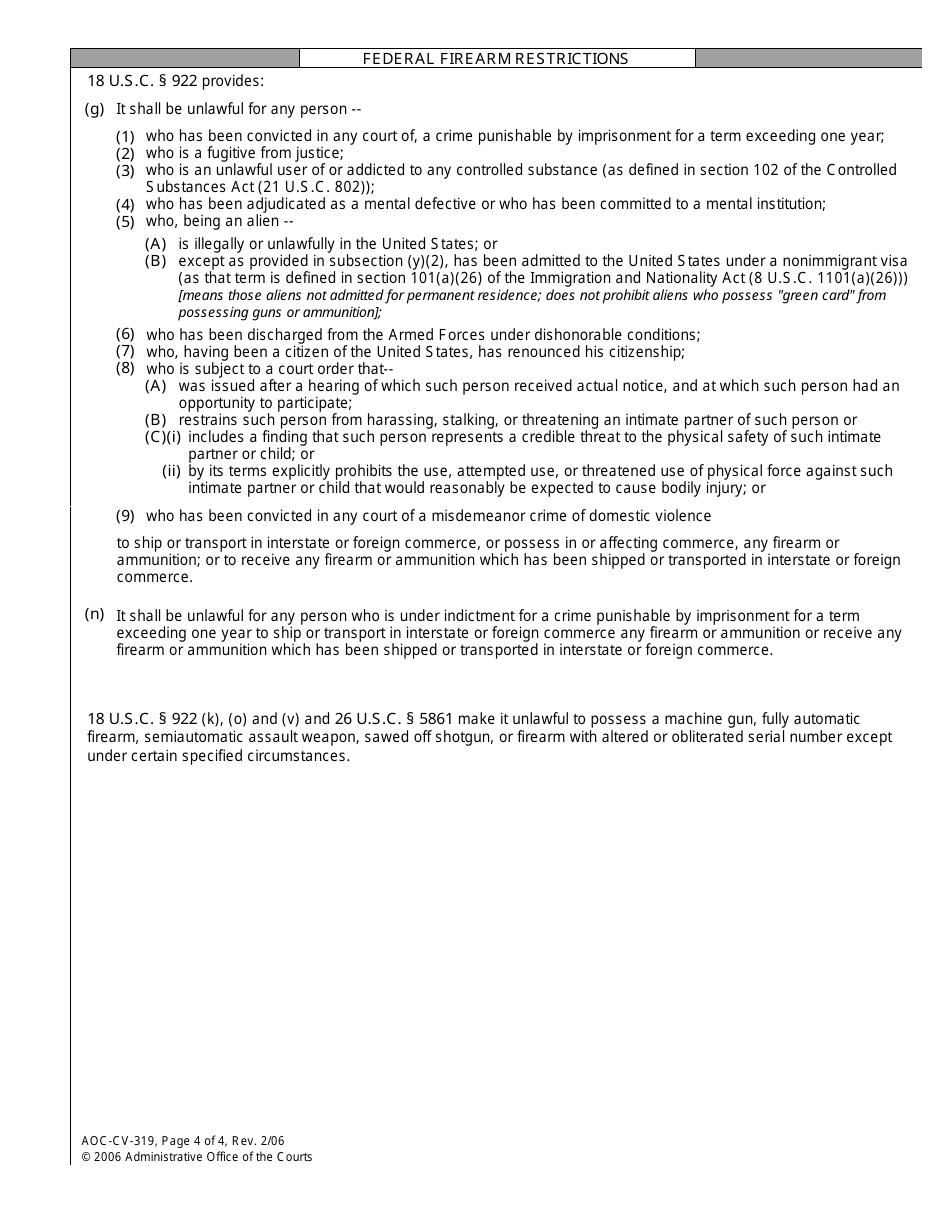 Form AOC-CV-319 Motion for Return of Weapons Surrendered Under Domestic Violence Protective Order and Notice of Hearing - North Carolina, Page 4