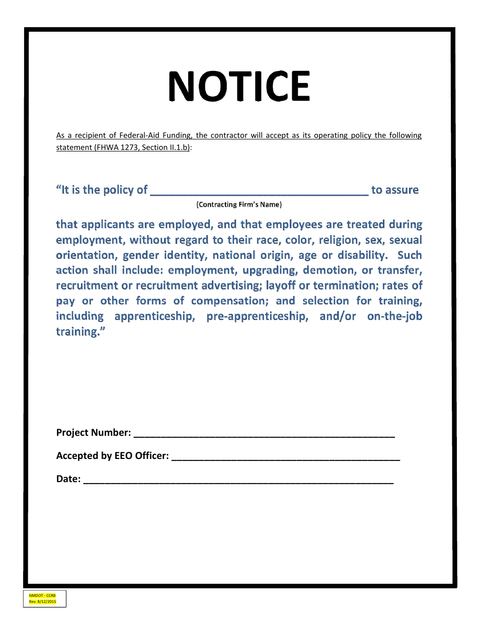 Notice - Contractor EEO Policy Statement - New Mexico, Page 1