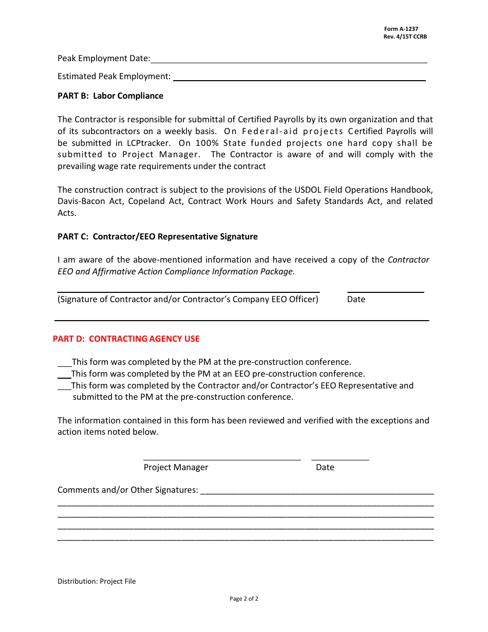 Form A-1237 Civil Rights / EEO Pre-construction Report - New Mexico, Page 2