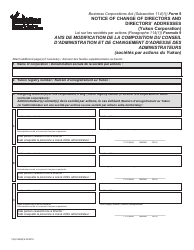 Form YG6126 Notice of Change of Directors and Directors&#039; Addresses (Yukon Corporation) - Yukon, Canada (English/French)