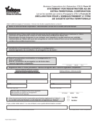 Form 26 (YG6141) &quot;Statement for Registration as an Extra-territorial Corporation&quot; - Yukon, Canada (English/French)