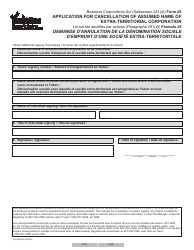 Document preview: Form 28 (YG6143) Application for Cancellation of Assumed Name of Extra-territorial Corporation - Yukon, Canada (English/French)