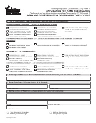 Form 1 (YG6212) &quot;Application for Name Reservation&quot; - Yukon, Canada (English/French)