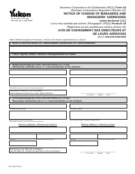 Form 44 (YG6154) Notice of Change of Managers and Managers&#039; Addresses (Extra-territorial LLC) - Yukon, Canada (English/French)