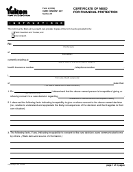 Form 2 (YG5257) &quot;Certificate of Need for Financial Protection&quot; - Yukon, Canada