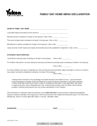 Document preview: Form YG5703 Family Day Home Menu Declaration - Yukon, Canada