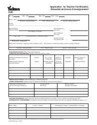 Form YG4345 Application for Teacher Certification - Yukon, Canada (English/French)