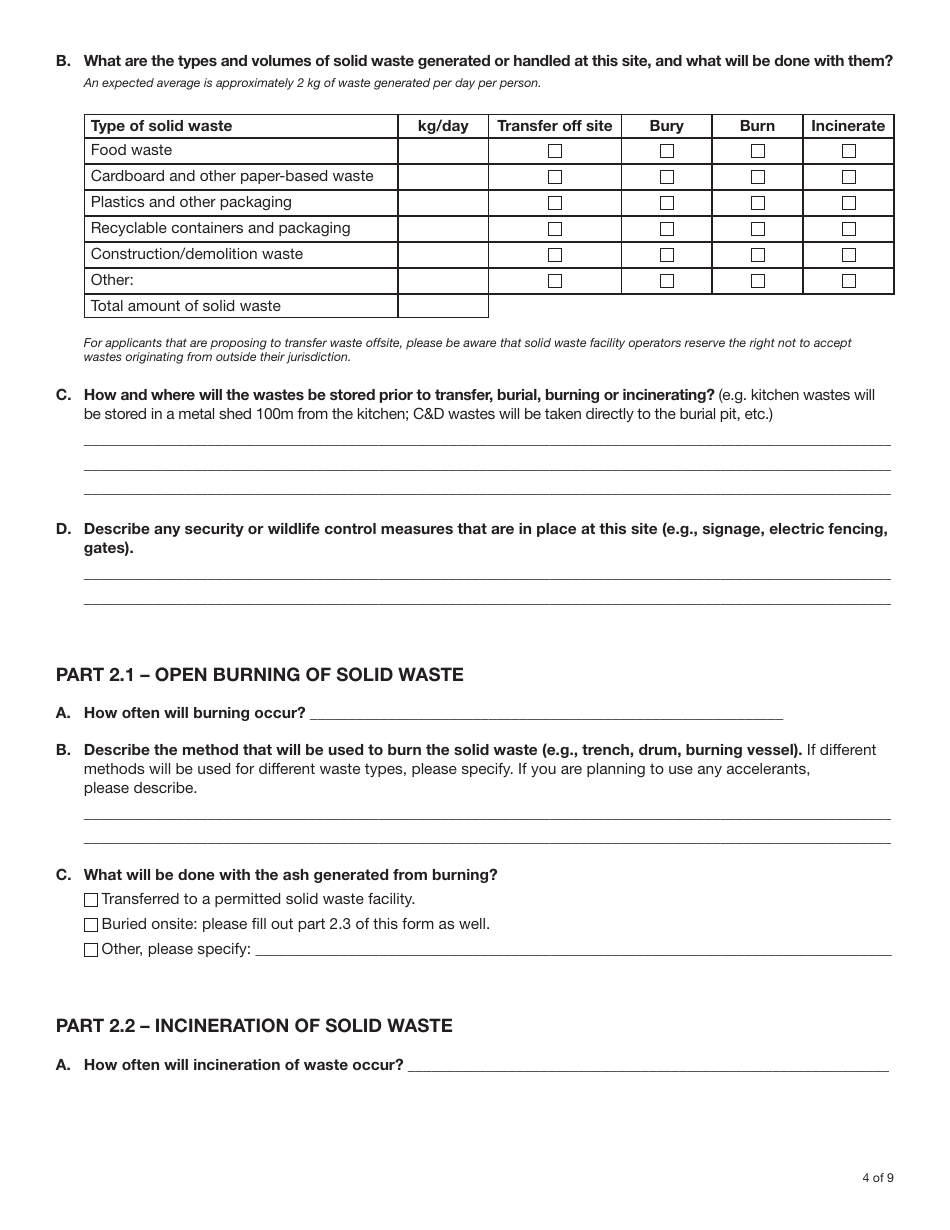 Form YG6245 Consolidated Application for Environment Act Permits for Operations With 1-9 People - Yukon, Canada, Page 4