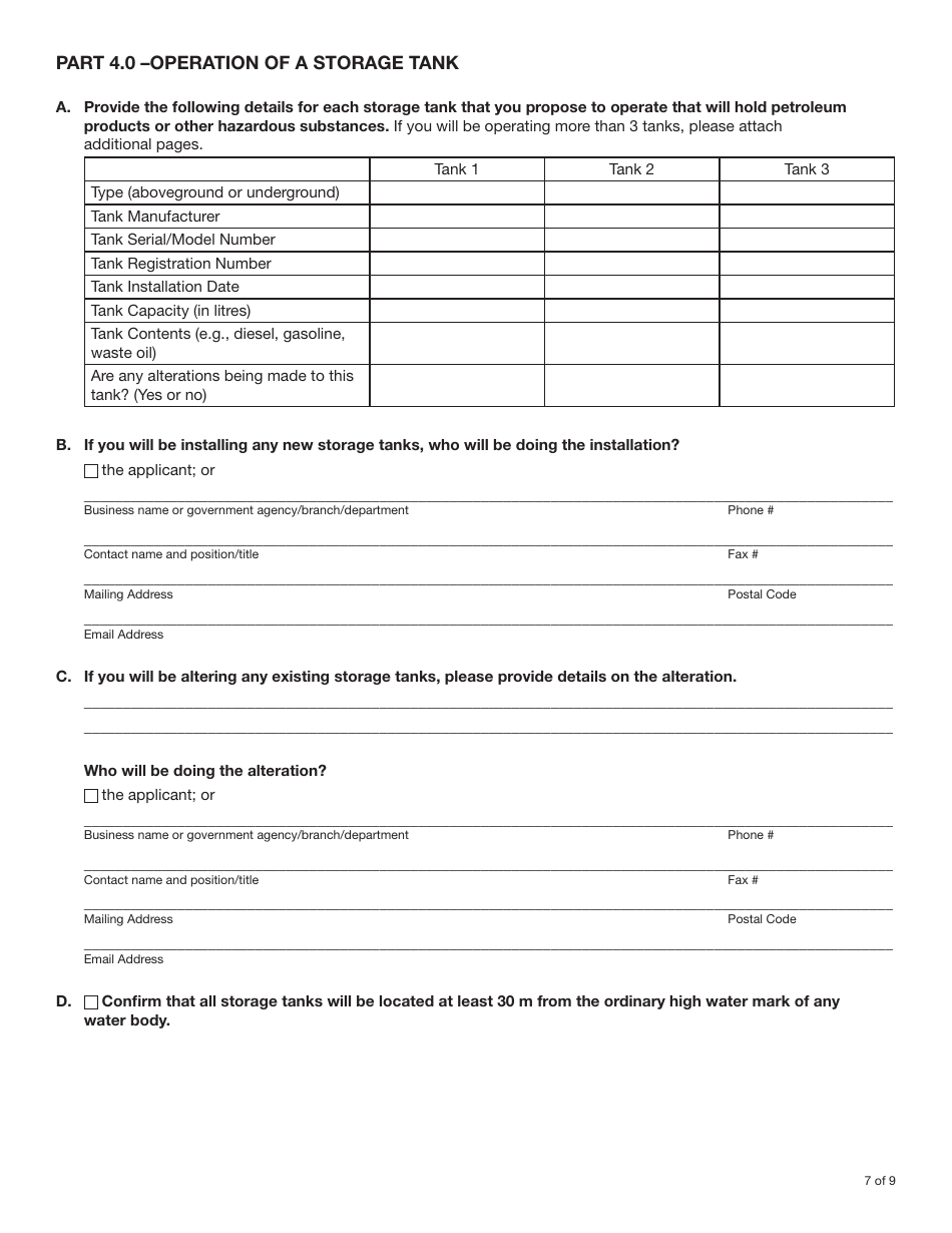 Form YG6245 Consolidated Application for Environment Act Permits for Operations With 1-9 People - Yukon, Canada, Page 7