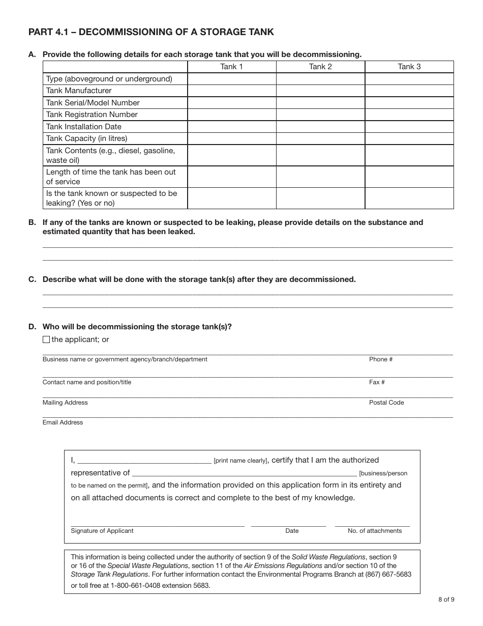 Form YG6245 Consolidated Application for Environment Act Permits for Operations With 1-9 People - Yukon, Canada, Page 8