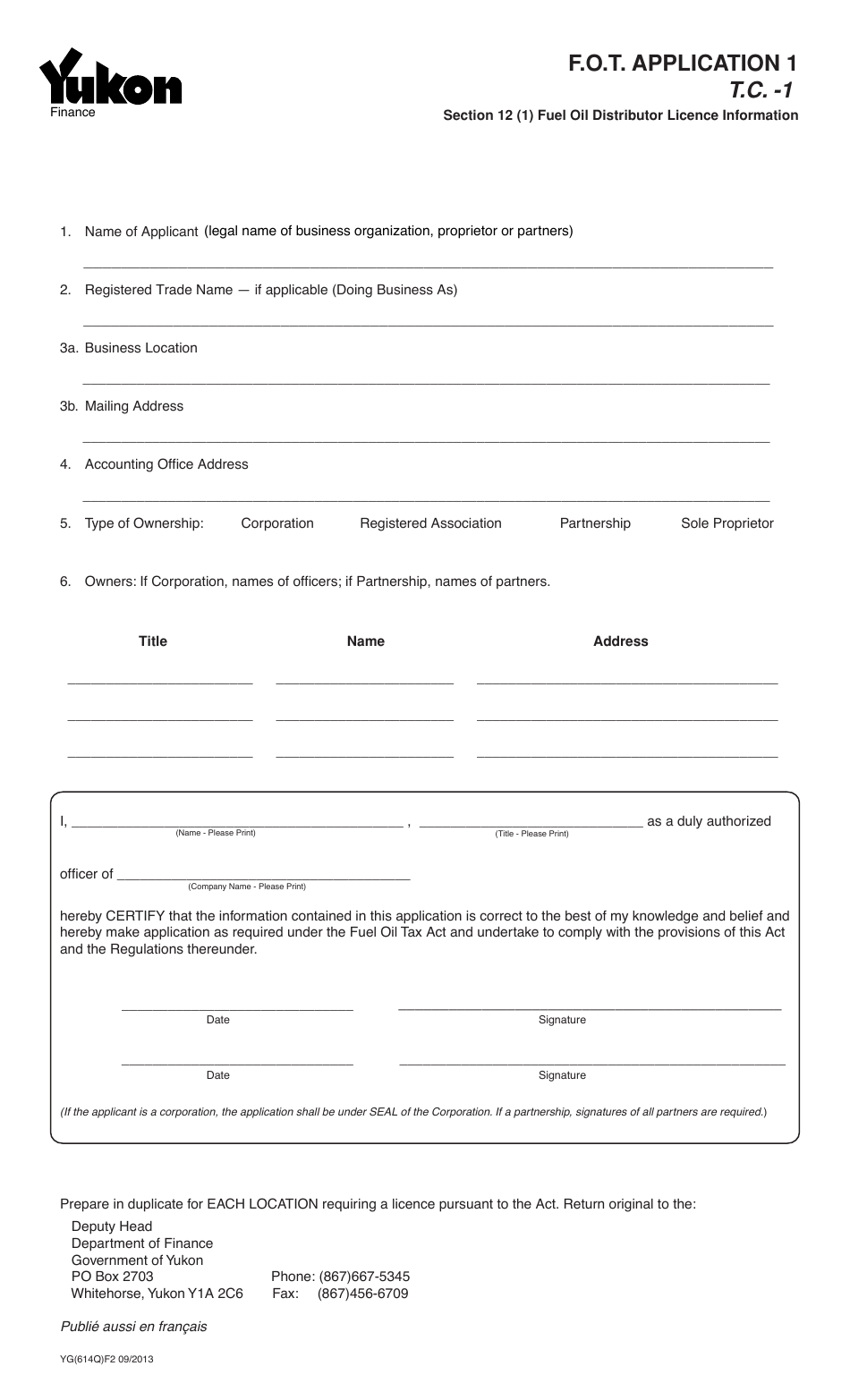 Form YG614 Fill Out, Sign Online and Download Fillable PDF, Yukon