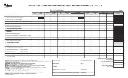 Document preview: Form YG4778 Generic Fuel Collector Summary Form Diesel and Related Products - Ftd-Tax - Yukon, Canada