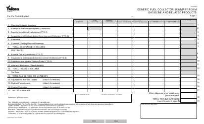 Document preview: Form YG4777 Generic Fuel Collector Summary Form Gasoline and Related Products - Yukon, Canada
