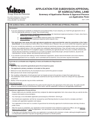 Document preview: Form YG5603 Application for Subdivision Approval of Agricultural Land - Yukon, Canada