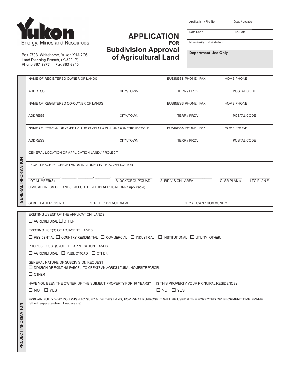 Form YG5603 Application for Subdivision Approval of Agricultural Land - Yukon, Canada, Page 4