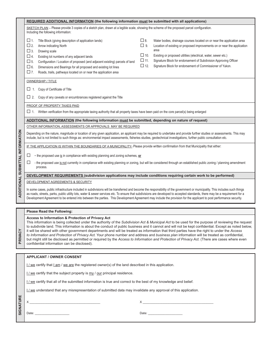 Form YG5603 Application for Subdivision Approval of Agricultural Land - Yukon, Canada, Page 6