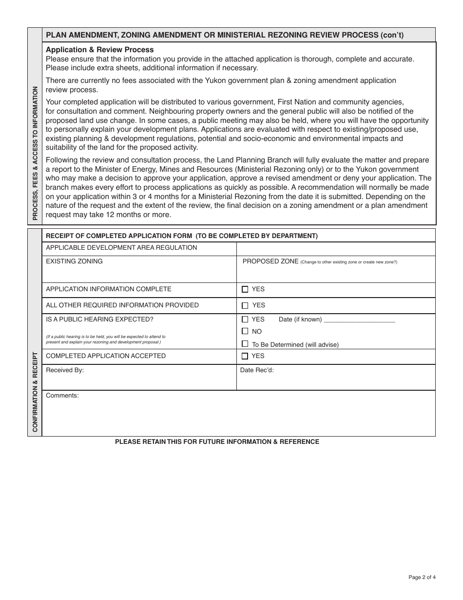 Form YG5371 Application for Land Use Change Local Area Plan or Development Area Regulation - Yukon, Canada, Page 2