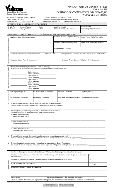 Form YG5026 Application for Quarry Permit for New Pit - Yukon, Canada (English/French)