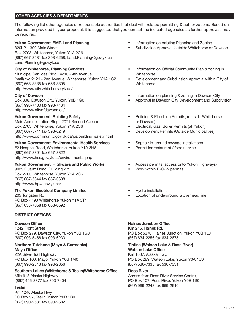 Form YG4917 Application for Yukon Land and Subdivision Approval - Yukon, Canada, Page 11
