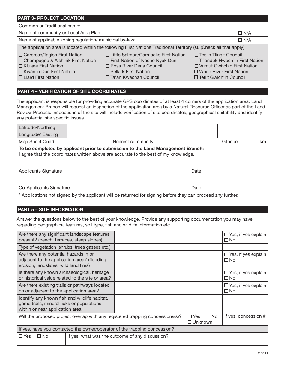 Form YG4917 Application for Yukon Land and Subdivision Approval - Yukon, Canada, Page 2