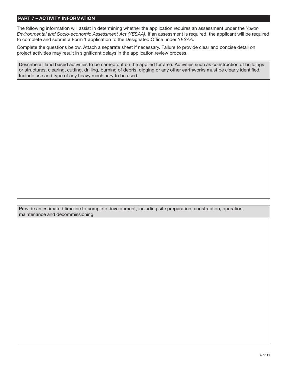 Form YG4917 Application for Yukon Land and Subdivision Approval - Yukon, Canada, Page 4